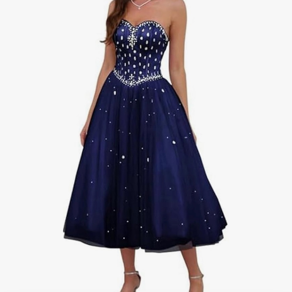 Chic Strapless Midnight Blue Dress